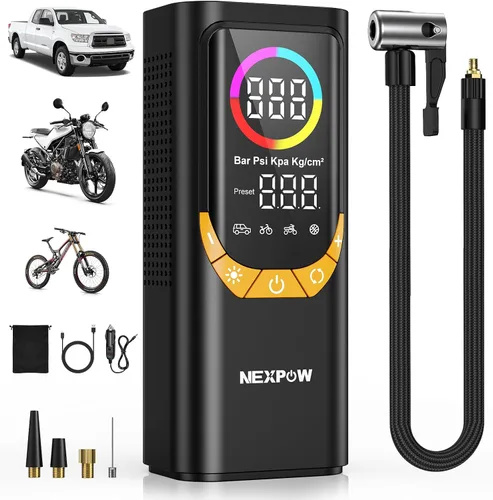 Miniatura 10 de NEXPOW NP17 Compresor de Aire Portátil, Inflador de Neumáticos Digital de 150 PSI, Inflado Rápido con Apagado Automático, Luz LED, Múltiples
