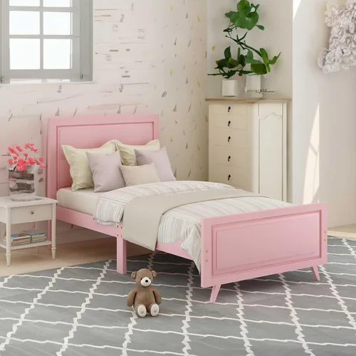 Miniatura 7 de Base de cama individual de madera con cabecera, estribo, plataforma moderna, base de colchón con soporte de listones de madera, sin ruido,