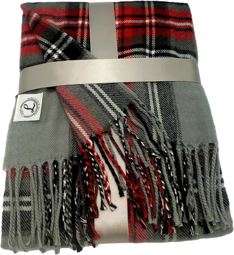 Miniatura 3 de CHEF L HOME & KITCHEN Manta ligera a cuadros gris/rojo con borlas/flecos - 60" x 50