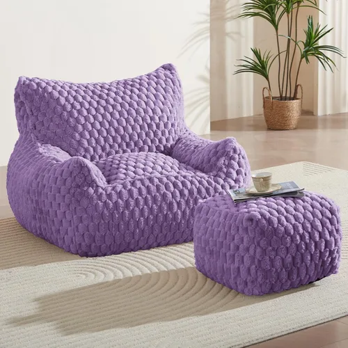 Miniatura 13 de Silla Puf con Otomana, Sofá Puf Gigante Moderno con Reposapiés, Sillas Puf Grandes de Descanso para Adultos y Adolescentes, Cómoda Silla de Lectura
