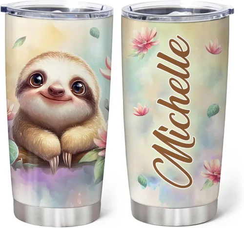 Miniatura 12 de Hyturtle Regalos personalizados para los amantes de los perezosos, vaso de acero inoxidable con nombre personalizado de 20 onzas con tapa, idea