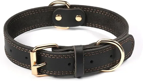 Miniatura 9 de Collar de perro de cuero genuino, collar de perro ancho resistente para perros pequeños, medianos, grandes y extra grandes
