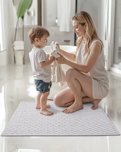 Miniatura 8 de Color&Geometry Alfombras de baño con parte trasera de goma, antideslizante, lavable a máquina, alfombra bohemia de felpilla suave y absorbente