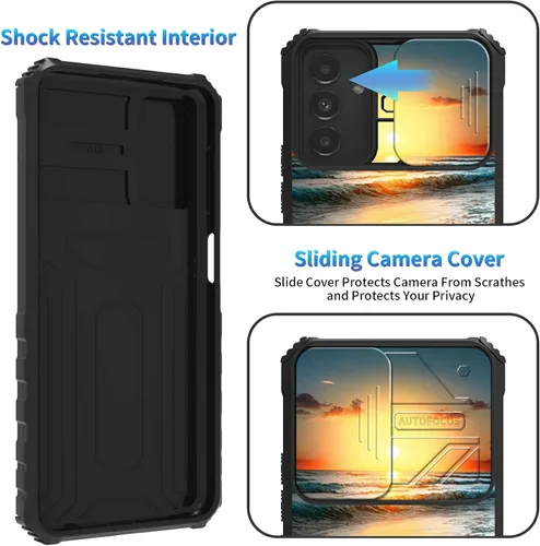 Miniatura 73 de Funda para Samsung Galaxy S22 Ultra 5G, Galaxy S22 Ultra con cubierta de cámara deslizante, funda resistente de doble capa con función atril Black