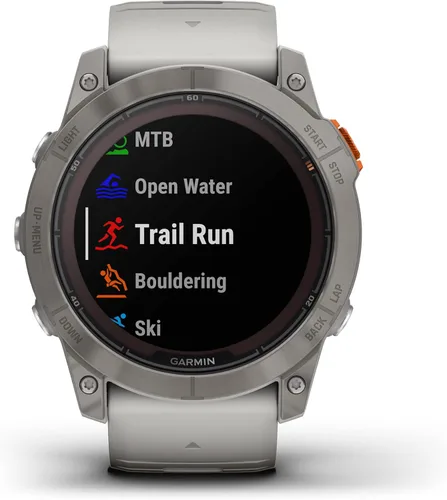 Miniatura 2 de Garmin fēnix 7X Pro Sapphire Solar, reloj inteligente GPS multideportivo, linterna integrada, capacidad de carga solar, gris niebla/naranja brasa