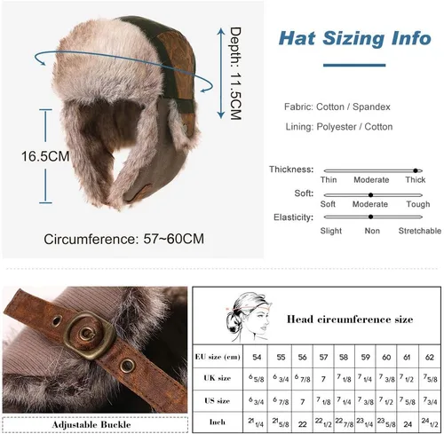 Miniatura 45 de Comhats Gran XL Trapper Trooper Caza Cálido Oído Solapa Rusia Ushanka Invierno Esquí Clima Frío Bombardero Sombreros para Hombres