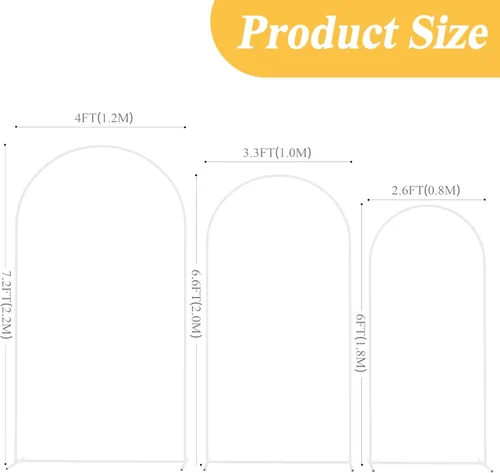 Miniatura 2 de Putros Soporte de arco metálico Chiara para boda, juego de 3 soportes de fondo de arco cuadrado con arcos arqueados de 2.2 m, 2 m, 1.8 m