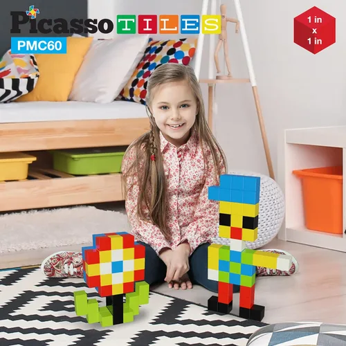 Miniatura 8 de PicassoTiles 16 figuras de acción + 60 cubos magnéticos de rompecabezas, paquete de expansión de personajes magnéticos, paquete de juego