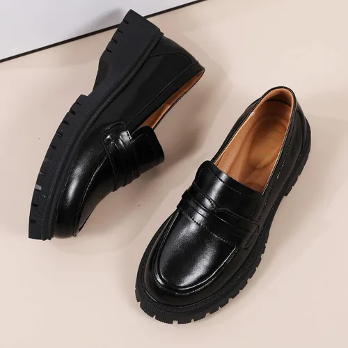 Miniatura 9 de Mocasines de cuero para mujer, zapatos de penny de plataforma gruesa, clásicos, punta redonda, cómodos, zapatos de trabajo de negocios