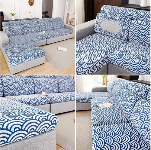Miniatura 6 de JOKIVTOU Fundas para sofá modular, fundas de sofá con textura ondulada en forma de L, fundas de sofá reclinable, fundas elásticas para sofá Azul
