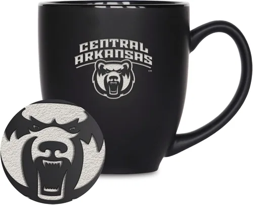 Miniatura 361 de Rico Industries - Taza de cerámica mate negra con grabado láser estándar de 15oz para NCAA (escuelas T & U) - Para bebidas calientes o frías