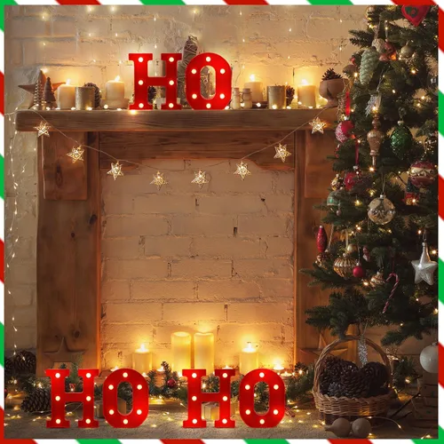 Miniatura 4 de 6 piezas de decoración de centro de mesa de Navidad con luces LED, letras iluminadas, señal de Ho Ho, decoración de mesa de Navidad para centro