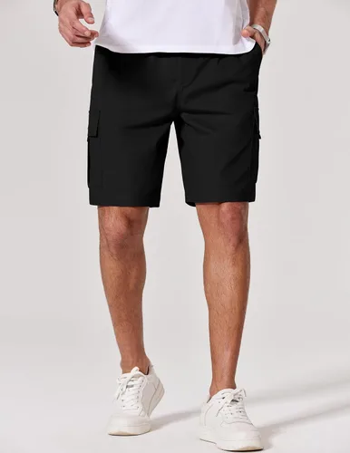 Miniatura 2 de COOFANDY Pantalones cortos cargo de sarga de algodón para hombre, con cordón elástico, cintura elástica, casual, con 5 bolsillos