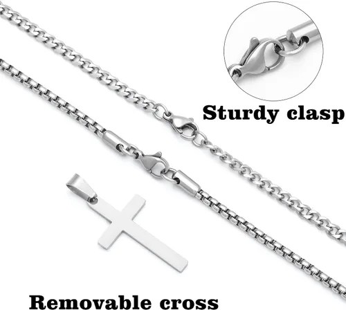 Miniatura 6 de LUXEJEW Collar de cruz de acero inoxidable para hombres y niños, cadena de eslabones cubanos de plata dorada y negra, cadena de cadena con colgante