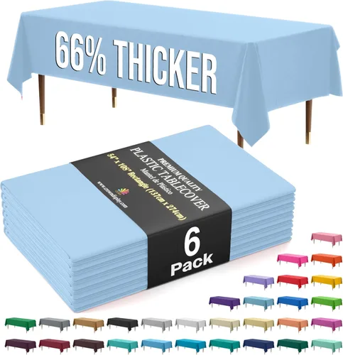 Miniatura 24 de Exquisite 66% Thicker Premium Plastic Table Cloth Rectangle Table Cover 0.5 Mil 6 Pack Aqua Table Cloth 54 Inch x 108 Inch Disposable Tablecloth