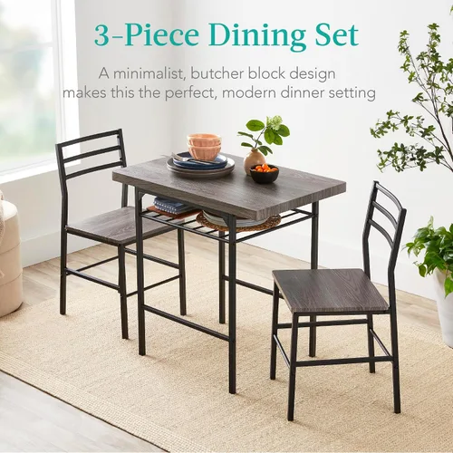 Miniatura 5 de Best Choice Products Juego de comedor moderno de 3 piezas, comedor que ahorra espacio para cocina, comedor, espacio pequeño con marco de acero, Gris