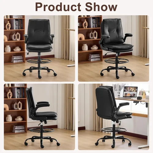Miniatura 7 de Karl home Silla de dibujo ajustable en altura para escritorio de pie, silla de escritorio giratoria de oficina alta tapizada de poliuretano con Pu