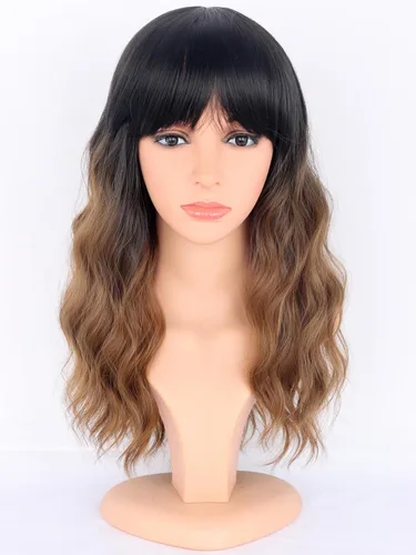 Miniatura 29 de Pelucas Bob Onduladas Negras Naturales a la Altura del Hombro Para Mujeres Pelucas Cortas Onduladas Con Flequillo Pelucas Sintéticas Onduladas