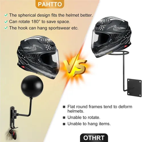 Miniatura 4 de Soporte para Casco de Motocicleta (Paquete de 2) de Montaje en Pared, Perchero para Casco con Rotación de 180° con Gancho Doble para Casco
