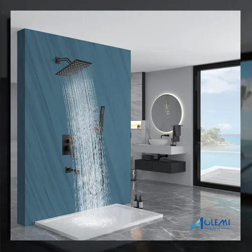 Miniatura 7 de Aolemi Sistema de ducha tipo lluvia, juego combinado de cabezal de ducha con relleno de bañera, ducha de mano de lujo, válvula de montaje en pared