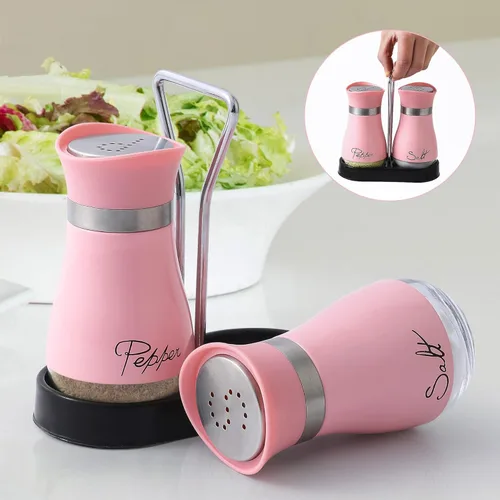 Miniatura 7 de Juego de salero y pimentero, acero inoxidable con botella de vidrio para mesa, RV, campamento, barbacoa, juego de 2, rosa