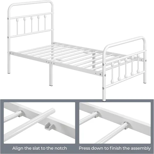 Miniatura 7 de Yaheetech Base de cama clásica de metal con base de colchón con estilo victoriano, cabecera, estribo, almacenamiento debajo de la cama, no necesita