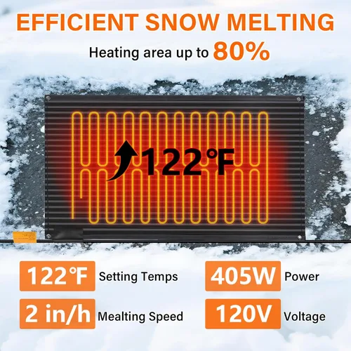 Miniatura 4 de Alfombrillas para Derretir Nieve para Exteriores 30 x 48 pulgadas, Alfombrillas Calefactadas para Exteriores Antideslizantes 405W 120V, Alfombrillas