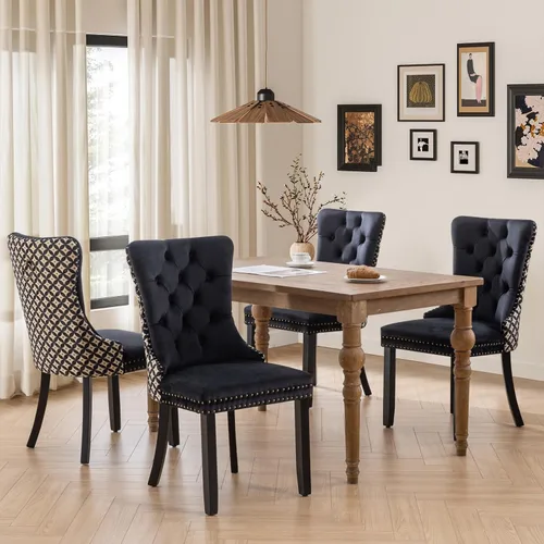 Miniatura 81 de Juego de 2 sillas de comedor tapizadas de tela de lino, sillas de cocina modernas de mediados de siglo con respaldo alto, ribete de cabeza de clavo
