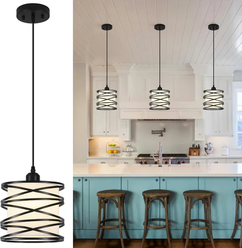 Miniatura 10 de Lámpara colgante, isla de cocina, lámparas colgantes de madera, granja, metal, iluminación colgante para comedor, dormitorio, bar, oficina, negro 1
