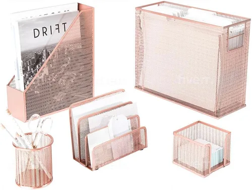 Miniatura 8 de Blu Monaco Aqua - Juego de organizador de escritorio de 5 piezas Juego de suministros de oficina de metal con organizador de archivos colgante