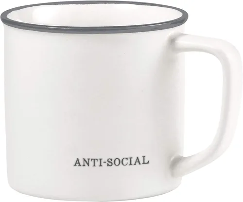 Santa Barbara Design Studio Tazas de café en blanco y negro con diseños cara a cara, taza de gres, 16 onzas, Anti-Social