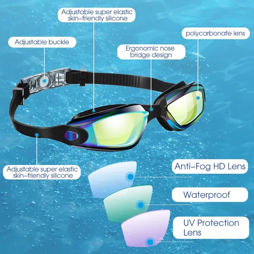 Miniatura 3 de Treela 10 gafas de piscina, gafas de natación, paquete múltiple, anti niebla, de silicona, sin fugas, para adultos