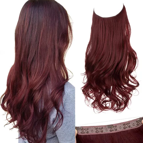 Miniatura 34 de SARLA Extensiones de cabello con alambre invisible con 3 clips, postizo sintético corto, ondulado, rizado, diadema ajustable transparente