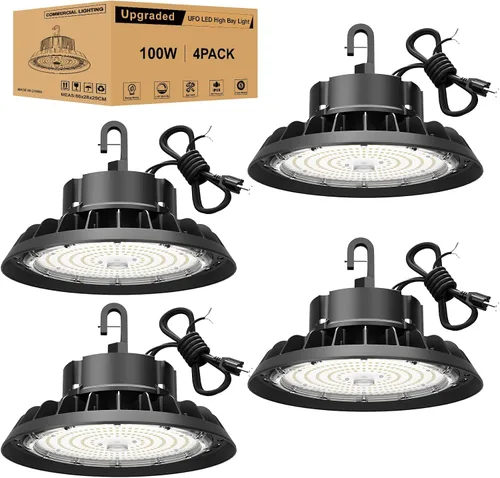 Miniatura 12 de UFO - Luz LED de alta bahía de 100 W, luces LED de alta bahía de 14,000LM, 0-10 V, regulable, cable de 6 pies con enchufe estadounidense, gancho