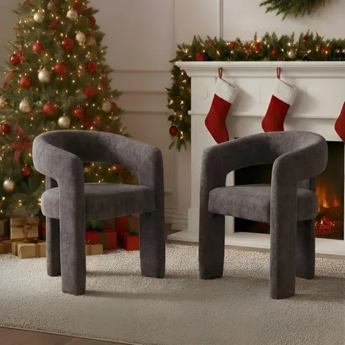 Miniatura 20 de Silla de Comedor Moderna de Chenilla Tipo Barril Tapizada en Tela, Silla de Comedor con Brazo, Cómoda Silla Auxiliar de Acento para Cocina/Sala