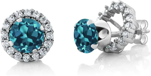 Miniatura 227 de Gem Stone King Aretes redondos de plata de ley 925 de 0.236 in con piedra natal extraíble para mujer