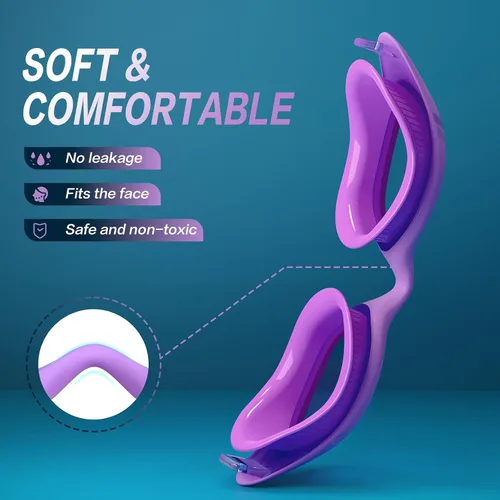 Miniatura 2 de VegoVia Gafas de natación para adultos para hombres y mujeres, gafas de natación para piscina, antiniebla/UV, gafas de natación con estuche Violeta