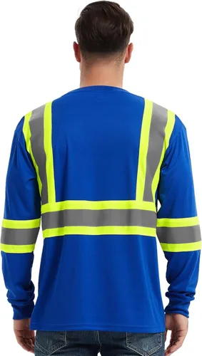 Miniatura 5 de ProtectX Camisas de manga larga de alta visibilidad, camiseta de seguridad reflectante de alta visibilidad para hombres y mujeres, camisa de Azul
