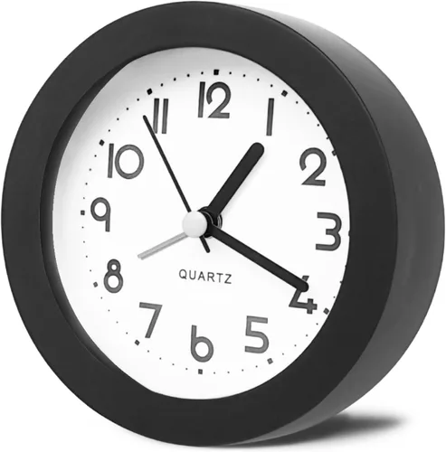 Miniatura 8 de Reloj despertador con luz de fondo, 4.5 pulgadas, lindo reloj analógico redondo de cuarzo digital, sin tictac, funciona con pilas, textura Azul