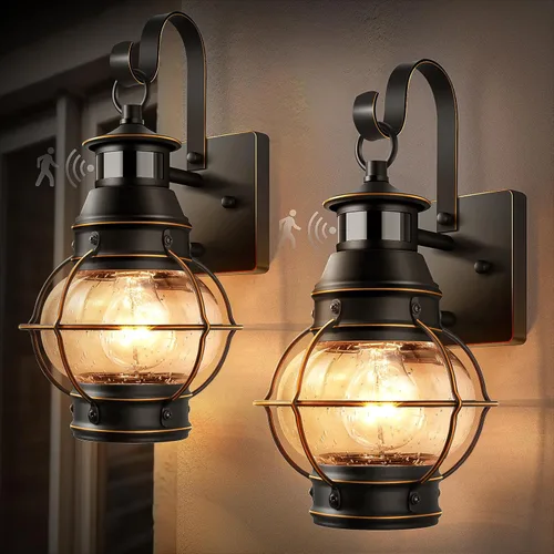 Miniatura 8 de Lamomo Luz Exterior Negra, Luces de Porche Frontal Exterior para Casa, Luces con Sensor de Movimiento del Atardecer al Amanecer, Linterna