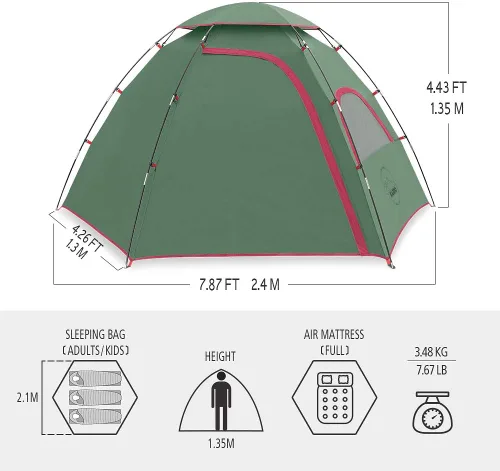 Miniatura 6 de KAZOO - Tienda de campamento para 2/4 personas, para exterior, impermeable, de fácil instalación, tienda de campaña para sombra para 2/3/4 personas