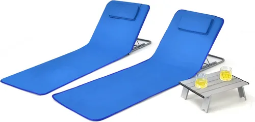 Miniatura 9 de COSTWAY Sillas de playa de 3 piezas, tumbona para exteriores con mesa auxiliar, 5 posiciones reclinables, sillas de bronceado ligeras y portátiles