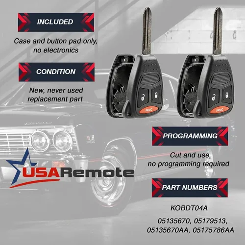 Miniatura 4 de Carcasa de llave compatible con Dodge Caliber Dakota Durango Magnum Nitro Ram KOBDT04A