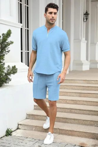 Miniatura 9 de FZNHQL Conjunto deportivo de moda para hombre, 2 piezas, casual, atlético, para correr, manga corta/larga, conjunto para hombre