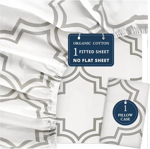 Miniatura 40 de LANE LINEN Juego de 2 piezas con sábana bajera de 100% algodón orgánico tamaño individual y 1 funda de almohada, tejido de percal ligero, suave