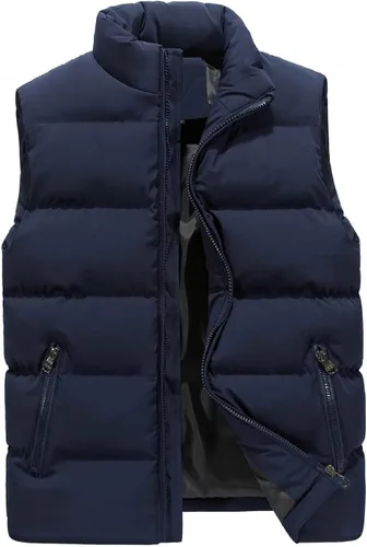 Miniatura 39 de WENKOMG1 Chaleco con capucha con doble cremallera para hombre, abrigo de color sólido, abrigo cálido y grueso, sin mangas, chaqueta suelta