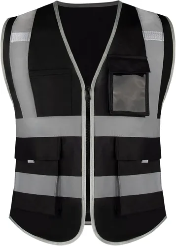 Miniatura 6 de Chaleco de trabajo reflectante de seguridad, paquete de 6 para hombres y mujeres, con 8 bolsillos y cremallera, ropa exterior de construcción