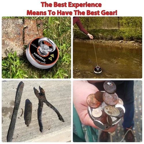 Miniatura 4 de FINDMAG - Kit de pesca con imán con estuche, imanes de pesca de 1000 libras, fuerza de tracción, imán redondo de neodimio súper fuerte para uso