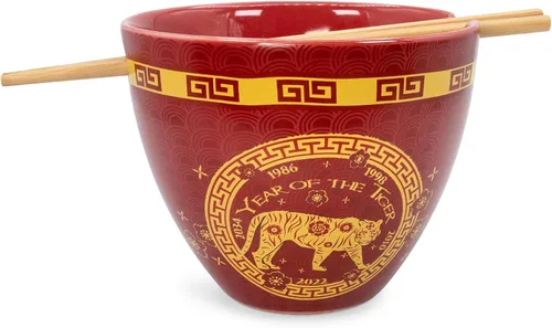 Year Of The Tiger - Juego de vajilla de cerámica del zodiaco chino | Incluye cuenco de fideos ramen de 16 onzas y palillos de madera | Juego de