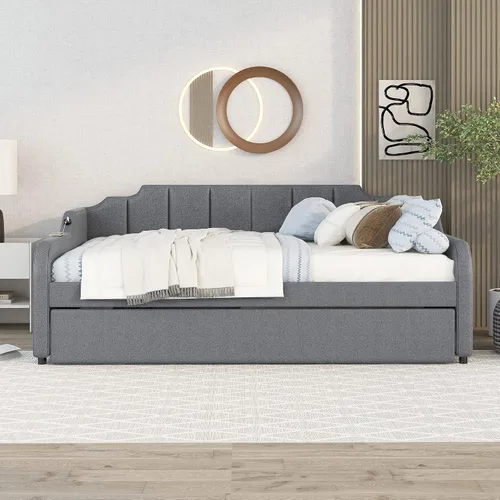 Miniatura 4 de Merax Sofá cama con nido desplegable, tamaño matrimonial, sofá cama con cama nido ajustable de tamaño individual y diseño de carga USB para sala